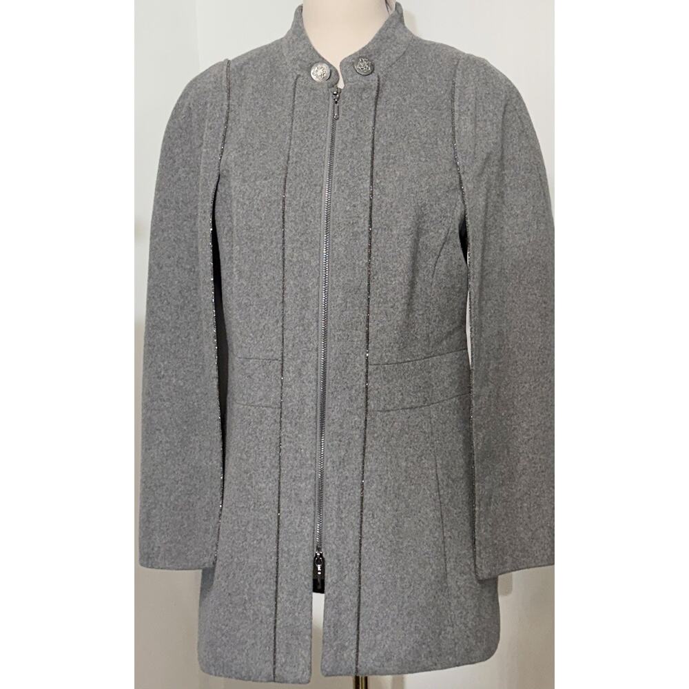 NEW White House Black Market Wool Blend Gray Ball Chain Cape Jacket Medium $220